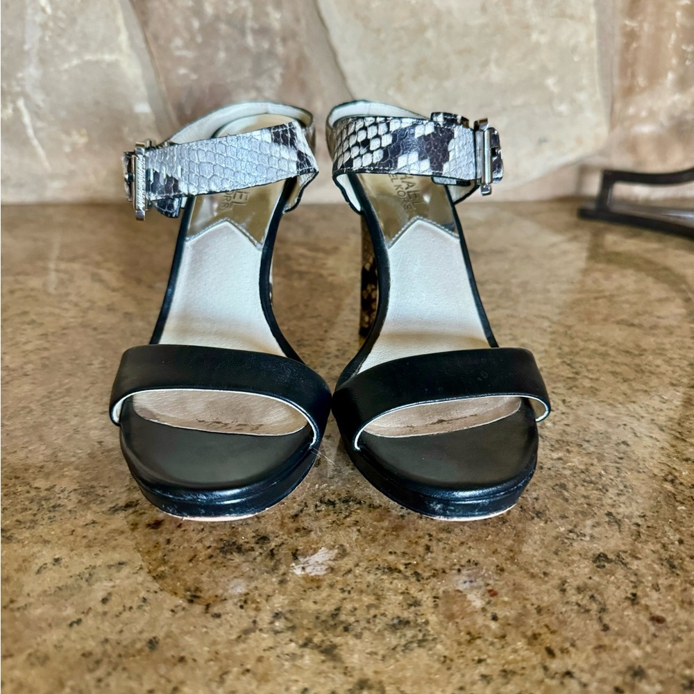 Michael Kors Vintage Snakeskin and Black Strappy Heels.